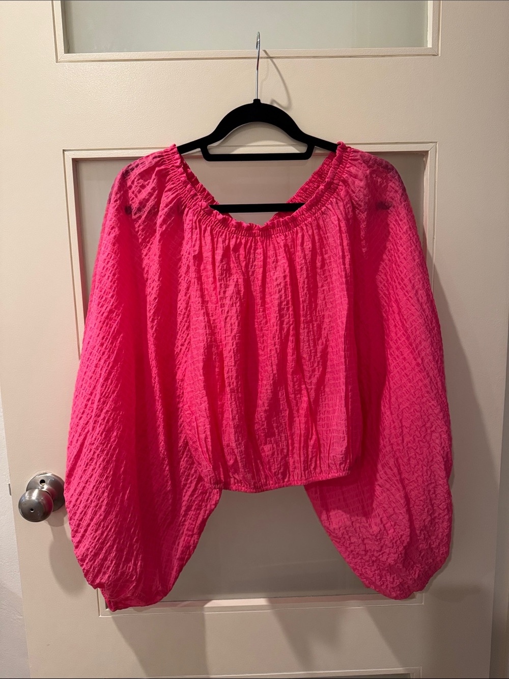 Free People Hot Pink Oversized Balloon Sleeve Blouse Size XS